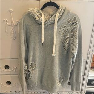 REVOLVE with NSF Light Gray thrashed Distressed Hoodie Sweatshirt